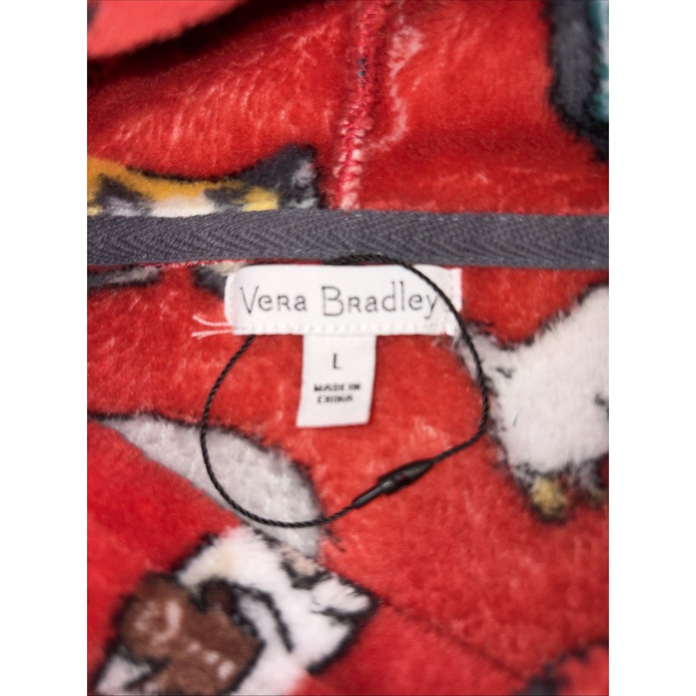 Vera Bradley Pajama Hoodie Top Holiday Cats Red Fleece Women's Small Pullover - Picture 2 of 6
